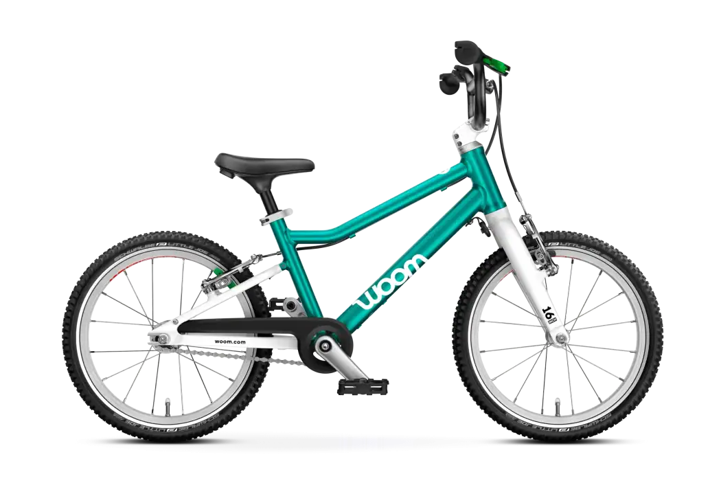 Woom GO 3 AUTOMAGIC 16″ lastenpyörä – Turkoosi/Petrooli